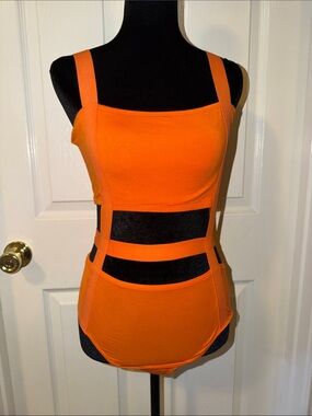 Bear Dance Vibrant Orange Strappy Cutout Bodysuit